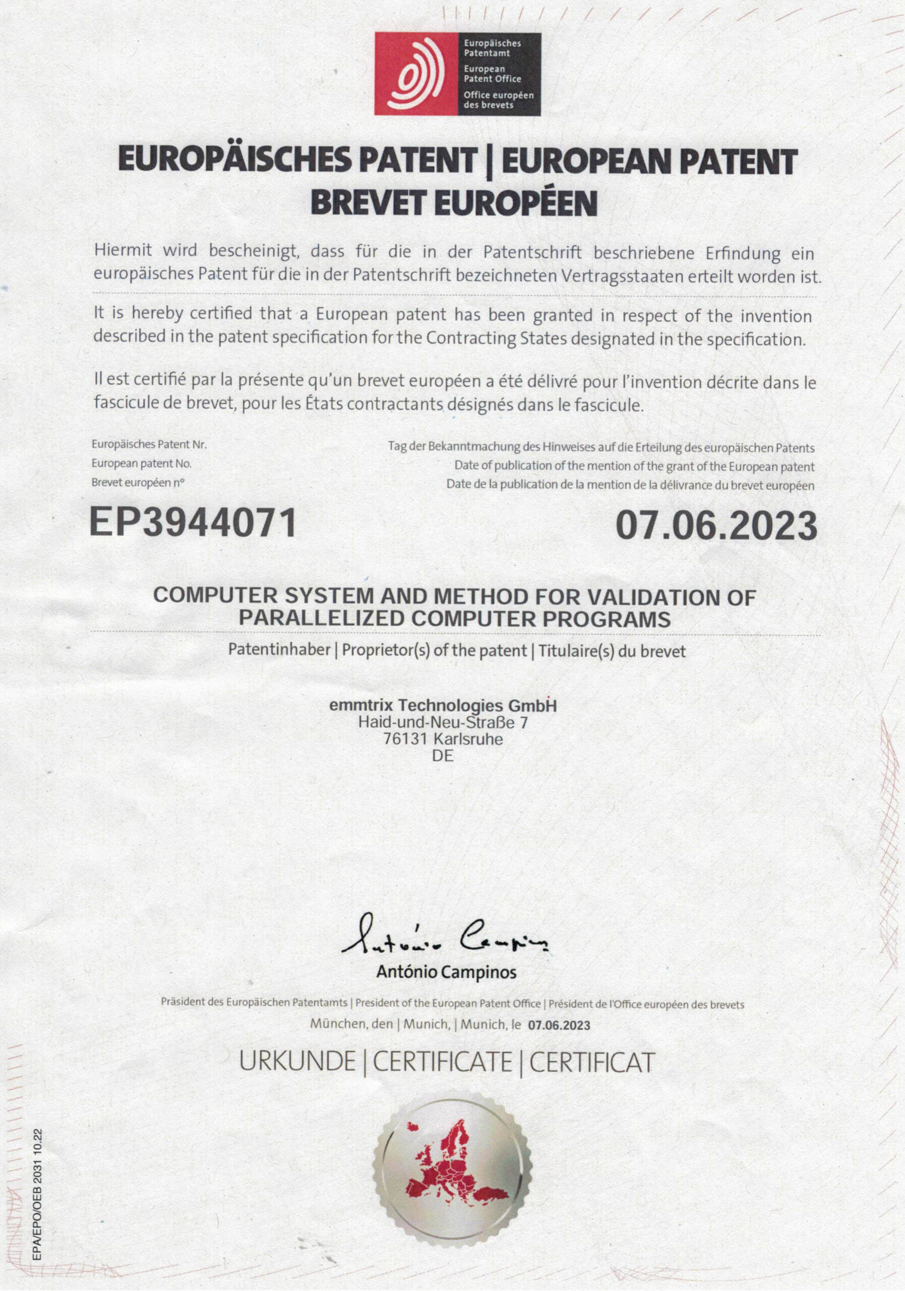 230704_Patent_EP3944071_parallelized computer programs Vectorization